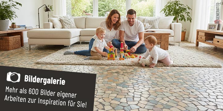Fliesenverlegung Bruchsteinboden im Wohnzimmer