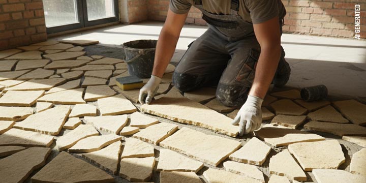 Fliesenverlegung von Solnhofener Platten