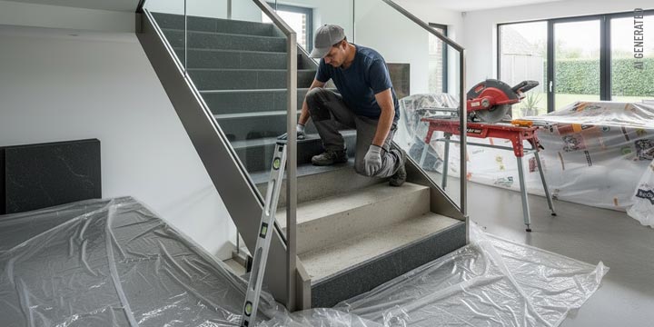 Fliesenverlegung von Treppen