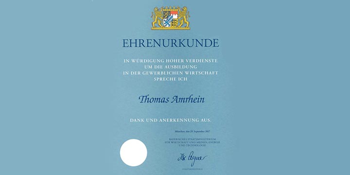 Urkunde Fliesenleger Ausbildungsbetrieb